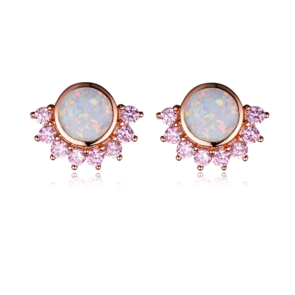 Jewelry - Rose Gold Pink Faux Opal & Diamond Earring Studs